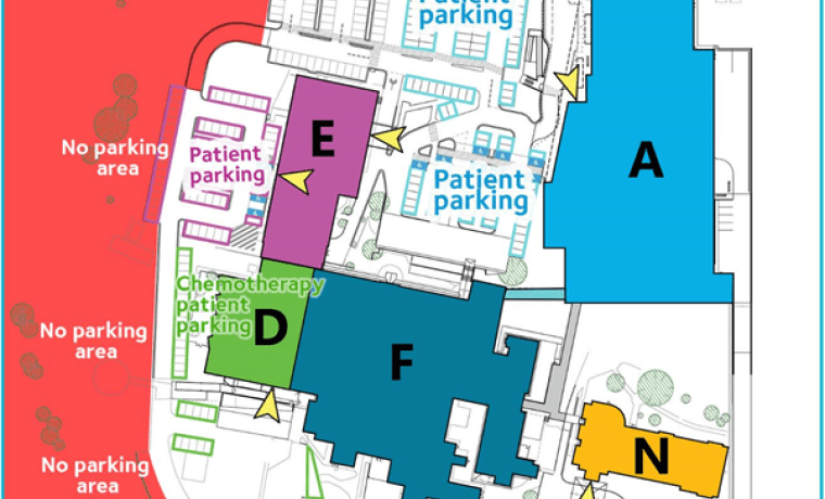 A map of Wonthaggi Hospital indicating the areas closed to carparking due to a high risk of  subsidence because of undermining