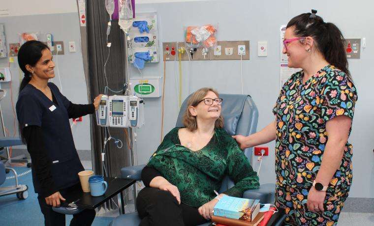 Patient Fiona Lavis receives support and care from Registered Nurses Jyoti Sharma, left, and Hayley Weaver at the L. Rigby Cancer Centre at Wonthaggi Hospital.