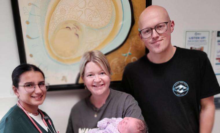 Bass Coast Health Midwife Elin Murray with baby Elsie Jane Wilms and her parents Nick and Sarah  Wilms of Wonthaggi. 