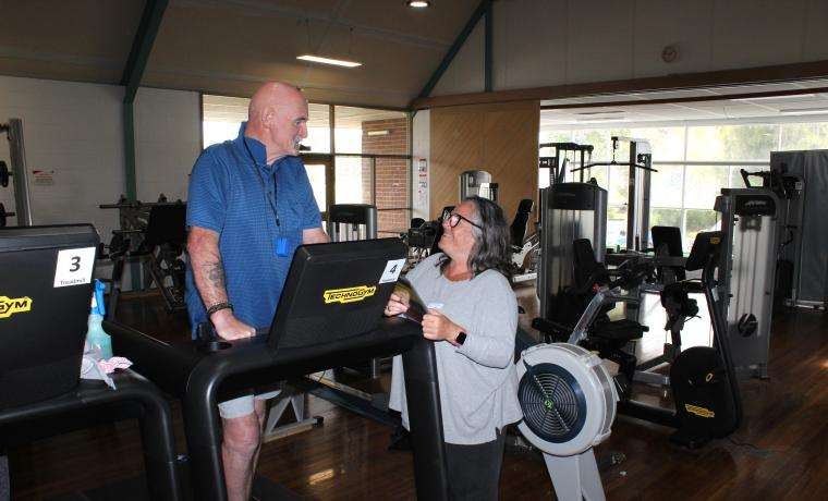 Bass Coast Health Cardio Clinical Nurse Consultant Jane Ori with client Stewart Donald at a Cardiopulmonary Rehabilitation Group at Wonthaggi YMCA.