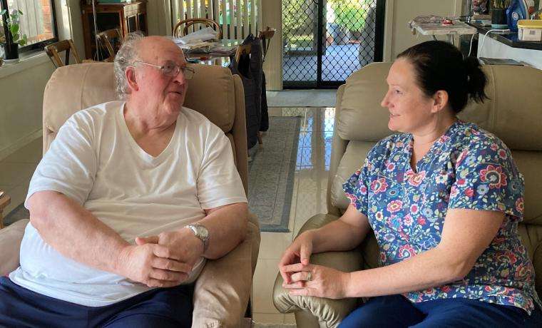 Bass Coast Health District Nurse Melanie Dickison chats with client Lyall Broughton about his health.