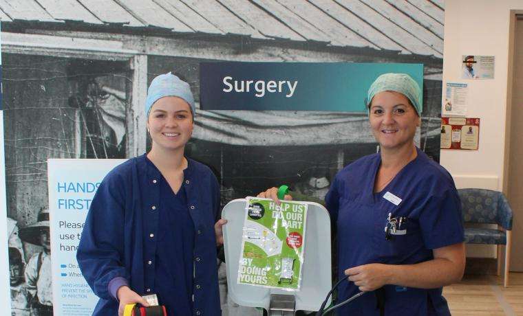 BCH Clinical Nurse Specialist Jessica Kitson, left, and Associate Nurse Unit Manager Stephanie Dunn are excited about the massive waste savings for Bass Coast Health to be gained by recycling Theatre waste.