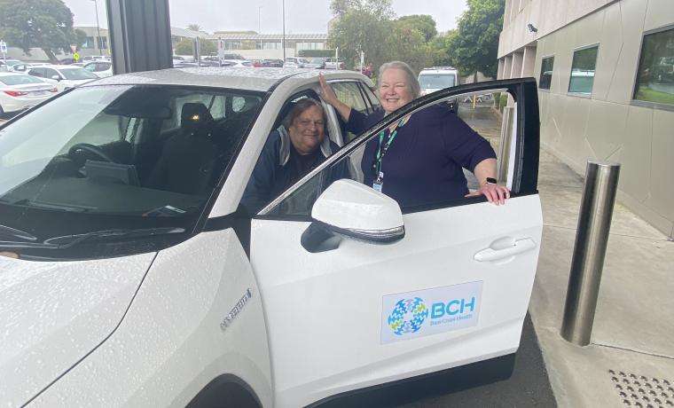 Dialysis patient Alan Farrow is driven home from dialysis at Wonthaggi Hospital by Volunteer Transport Driver Anne Marie.