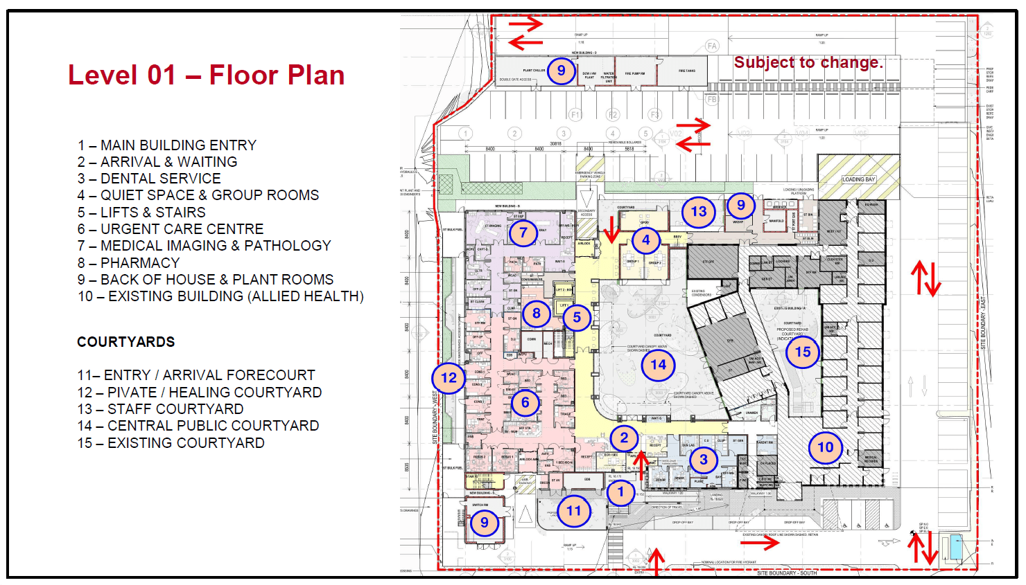 A floor plan showing Level One of the Phillip Island Community Hospital.