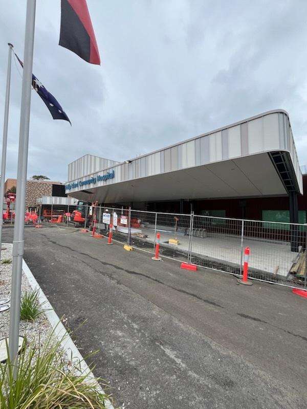 The front of the Phillip Island Community Hospital, with a sign recently erected.